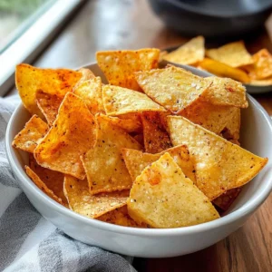 Homemade air fryer tortilla chips on a plate with dips