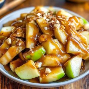 Delicious apple nachos topped with caramel and nuts ready to serve.