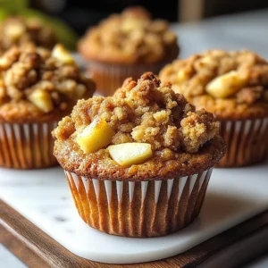 Freshly baked apple pumpkin streusel muffins topped with crumbly streusel.