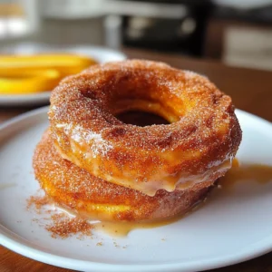 Delicious baked pumpkin donuts dusted with cinnamon sugar on a plate
