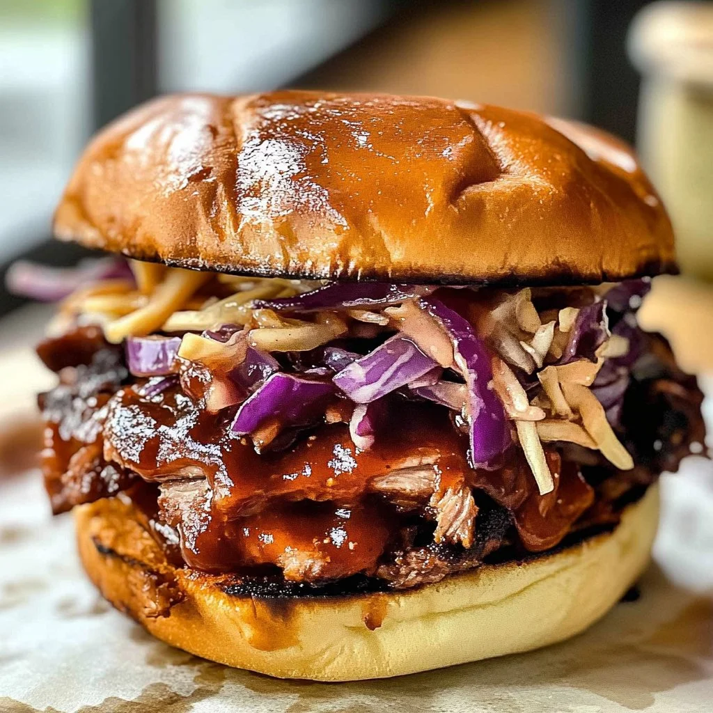 Delicious BBQ brisket sandwich with tender meat and flavorful sauce
