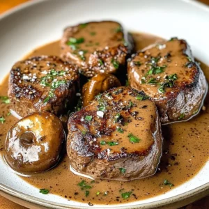 Delicious Beef Steak Diane served with sauce and garnish.