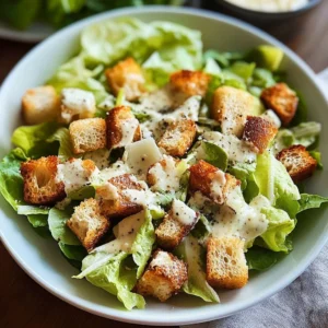 Bowl of best homemade Caesar salad with croutons and parmesan cheese