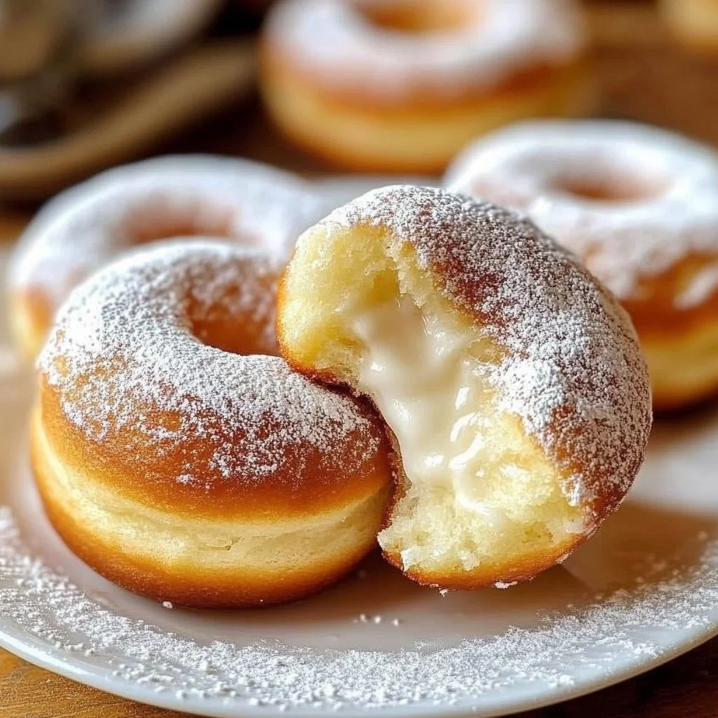 Bombolini Italian doughnuts filled with cream on a decorative plate