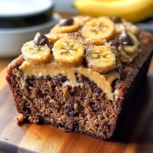 Slice of Buckeye Banana Bread topped with chocolate and peanut butter