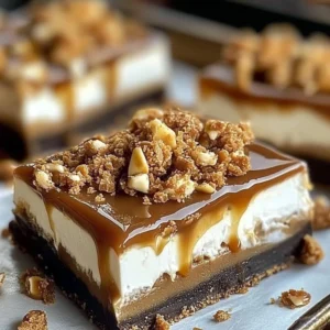Butterfinger Caramel Cheesecake Bars topped with chocolate and caramel sauce