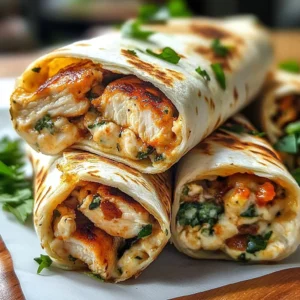 Delicious cheesy garlic chicken wraps ready to be served.