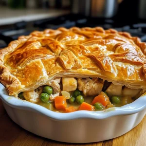 Homemade chicken pot pie with flaky crust and savory filling