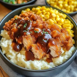 Delicious Copycat KFC Bowls featuring chicken, mashed potatoes, corn, and gravy