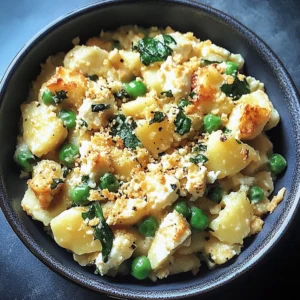Plate of crispy gnocchi topped with spinach and feta cheese