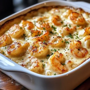 Delicious Garlic Shrimp Gratin baked to golden perfection