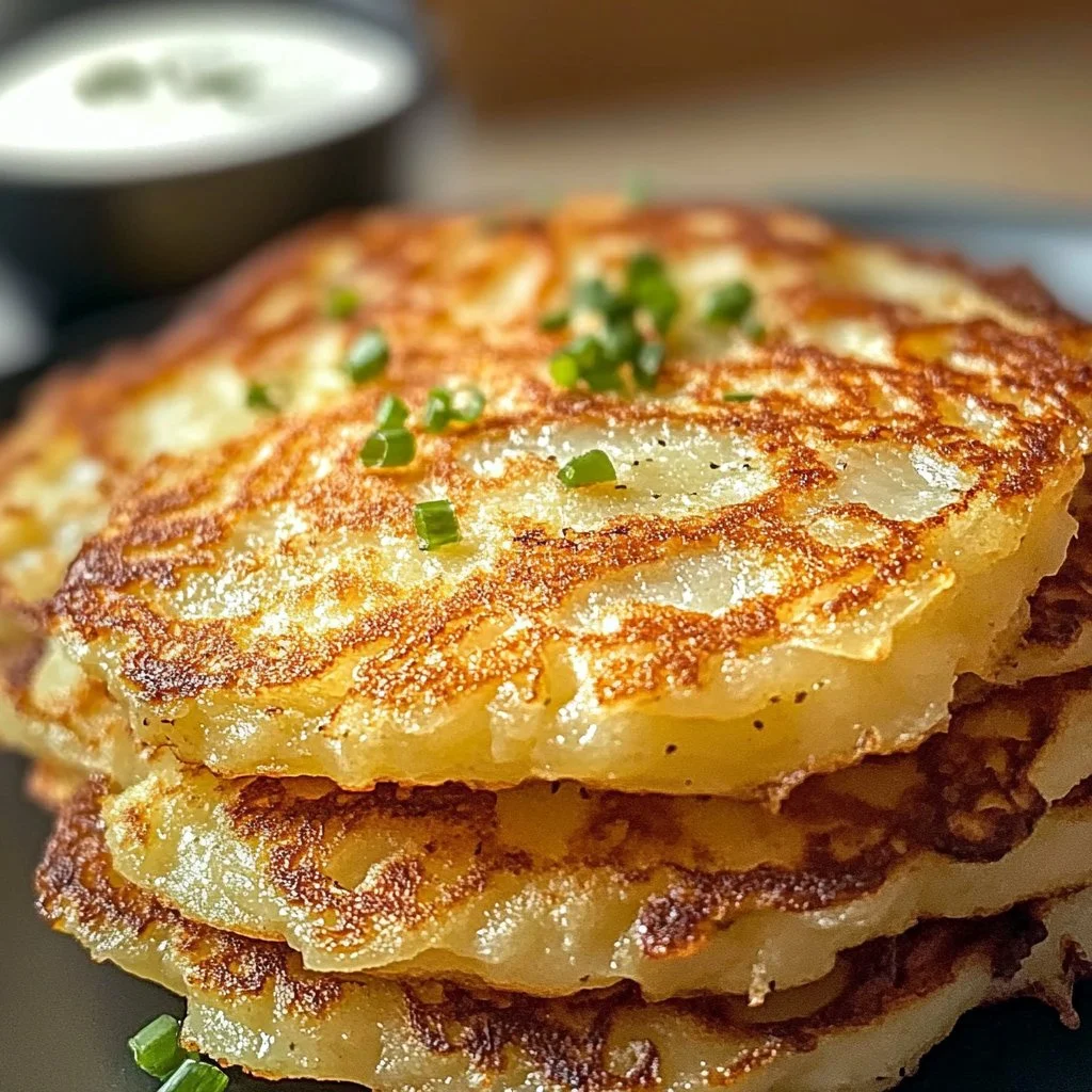 Crispy German potato pancakes served with applesauce and sour cream