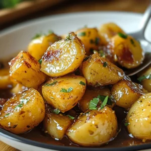 Delicious glazed honey butter potatoes garnished and ready to serve