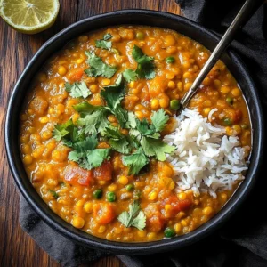 Bowl of healthy lentil curry topped with fresh herbs.