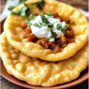 Delicious Indian fry bread tacos filled with savory ingredients
