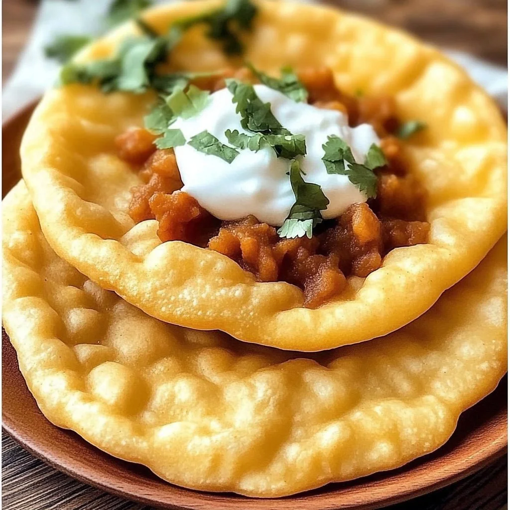 Delicious Indian fry bread tacos filled with savory ingredients