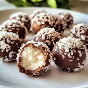 Delicious chocolate coconut balls coated in chocolate and coconut flakes