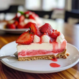 Delicious strawberry cheesecake topped with crunchy crust