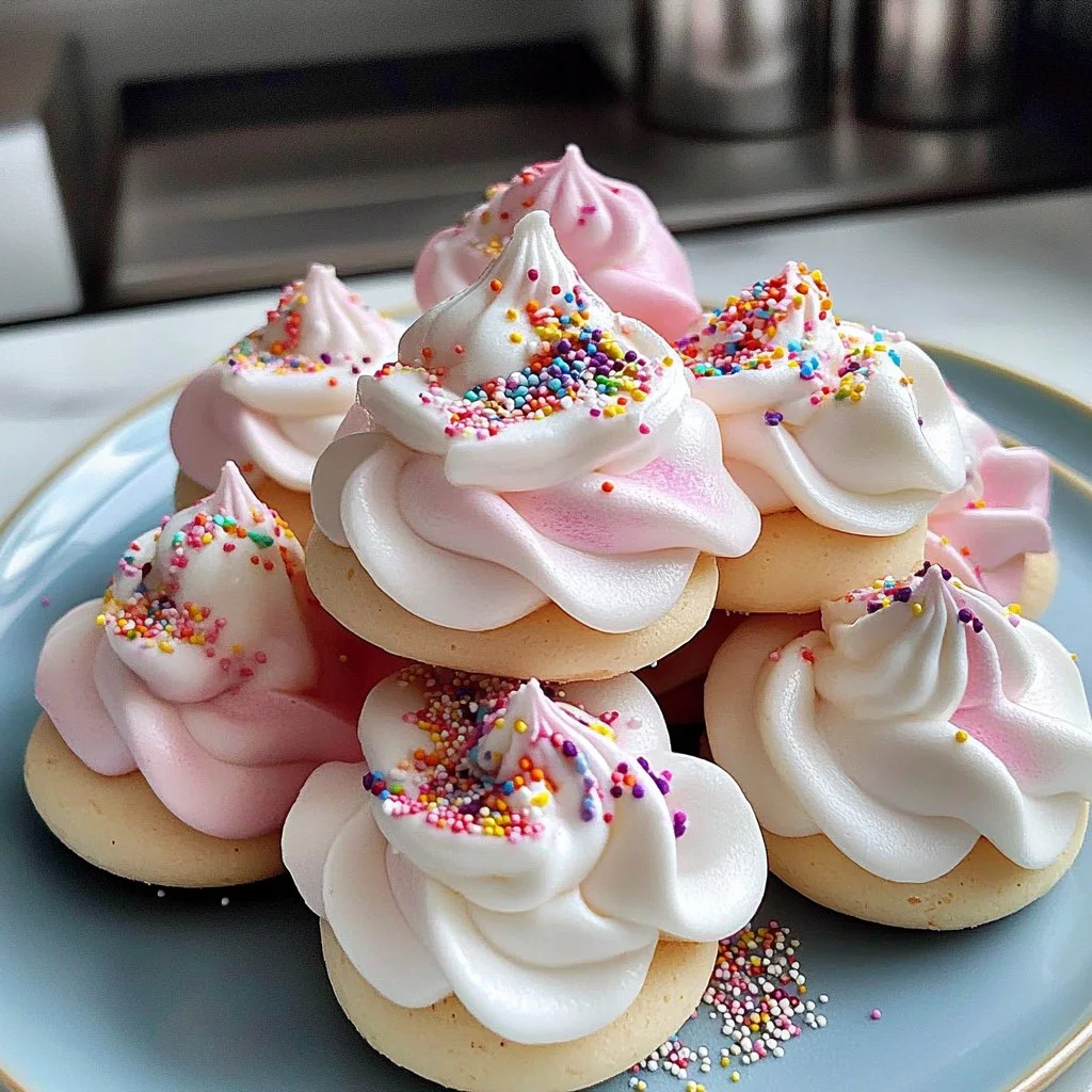 Light and airy meringue cookies on a white plate