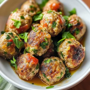 Mediterranean chicken meatballs served with herbs and sauce