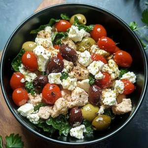 Mediterranean Keto Skillet with ground chicken, olives, and feta cheese