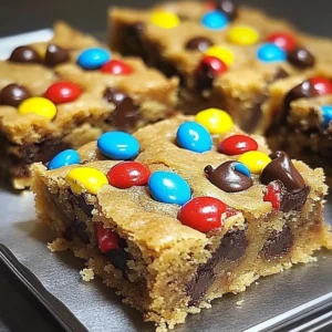 Delicious M&M Cookie Bars with colorful candy toppings