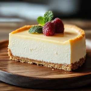 Slice of rich New York-Style Cheesecake topped with fresh berries