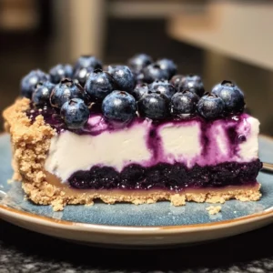 No bake blueberry cheesecake with creamy filling and fresh blueberry topping