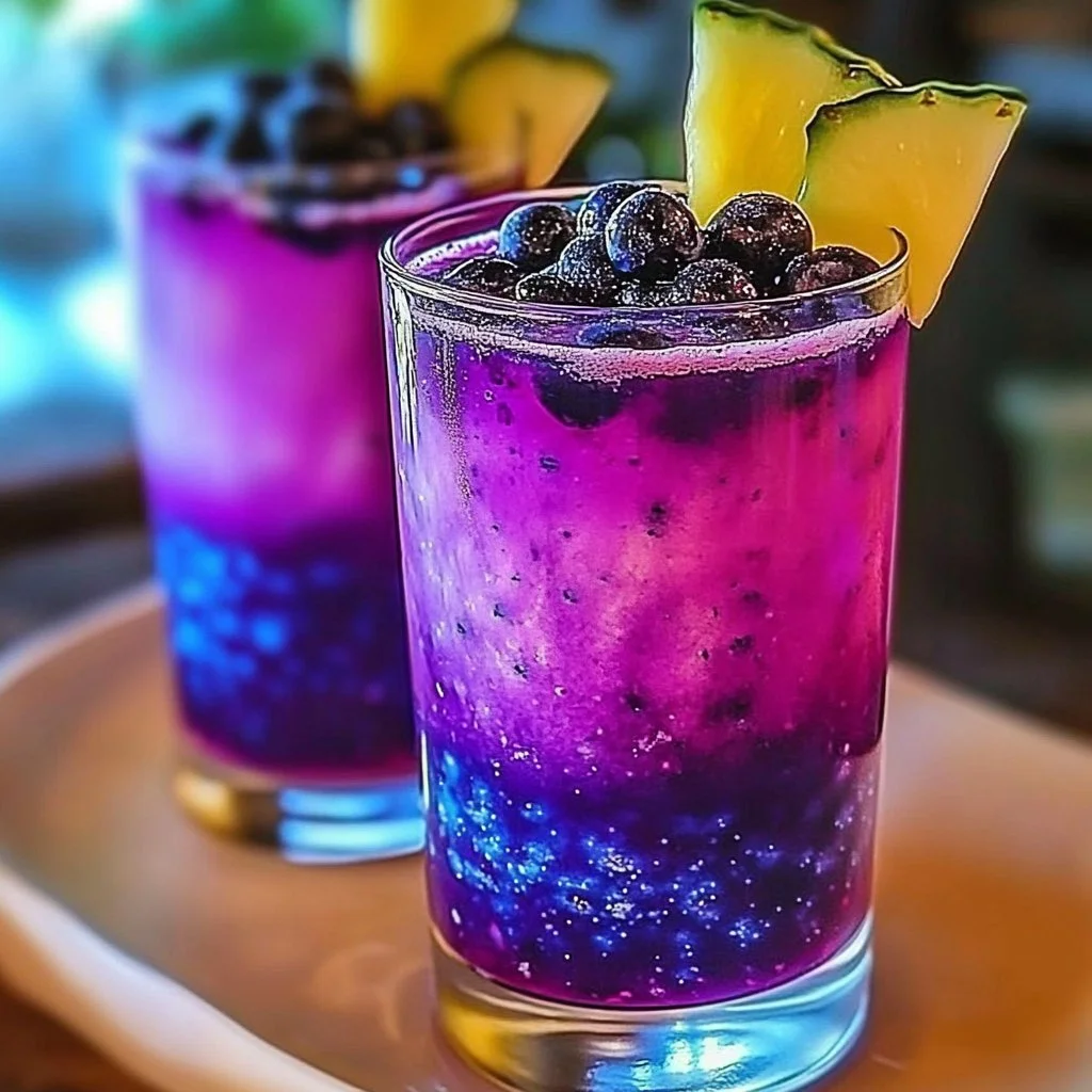 Northern Lights Glow Punch recipe with colorful ingredients and garnishes