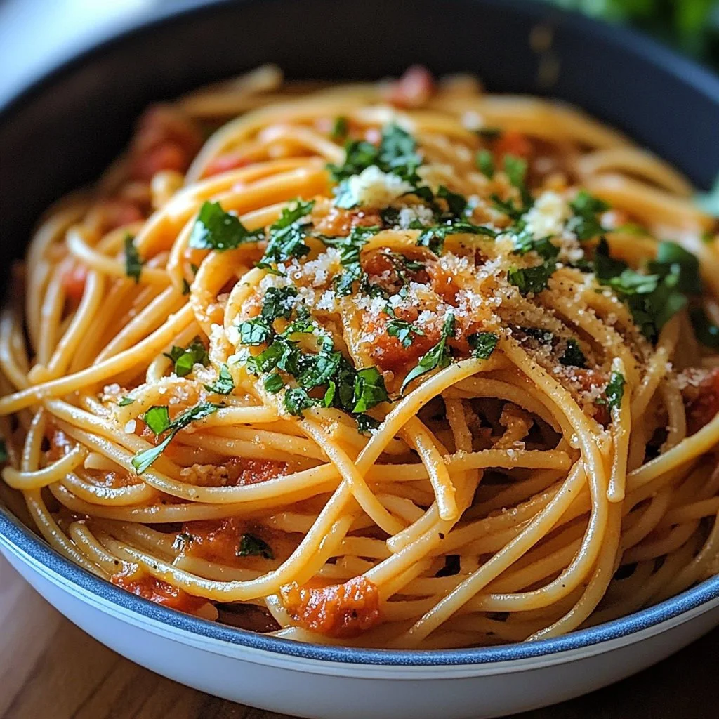 One Pot Spaghetti dish prepared in a single pot, perfect for easy cooking.