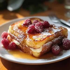Delicious overnight crème brûlée French toast topped with caramelized sugar