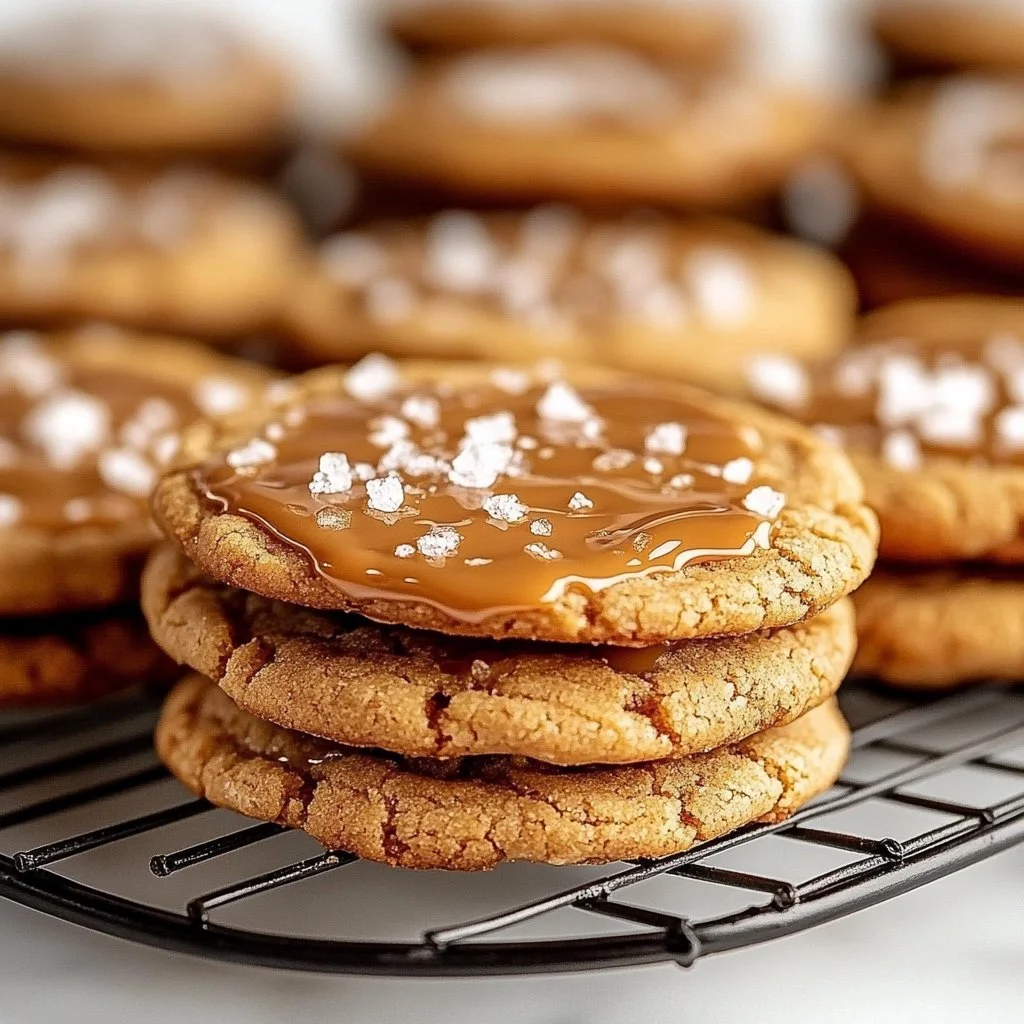 Freshly baked Salted Caramel Cookies with a sprinkle of sea salt