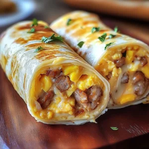Sausage egg cheese breakfast rollups served on a plate with fresh herbs.