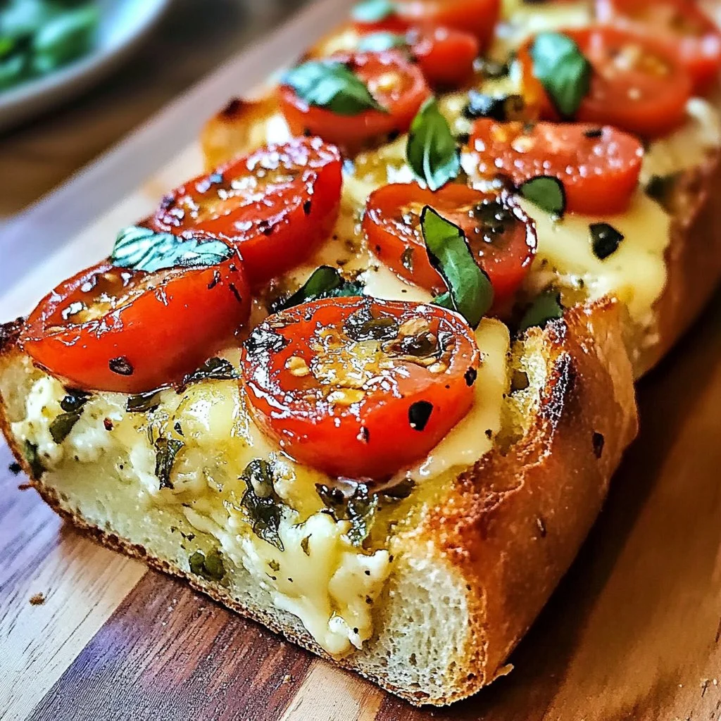 Freshly baked Savory Caprese Bread with tomatoes, mozzarella, and basil
