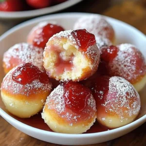 Delicious strawberry cheesecake donut holes displayed on a platter