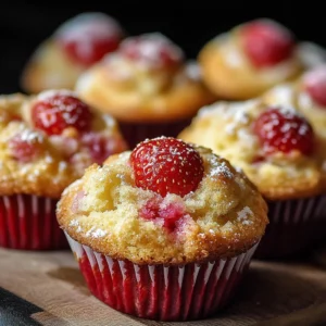 Freshly baked Strawberry Cream Cheese Muffins with a creamy filling