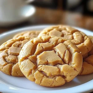 Thick and chewy peanut butter cookies on a wooden table