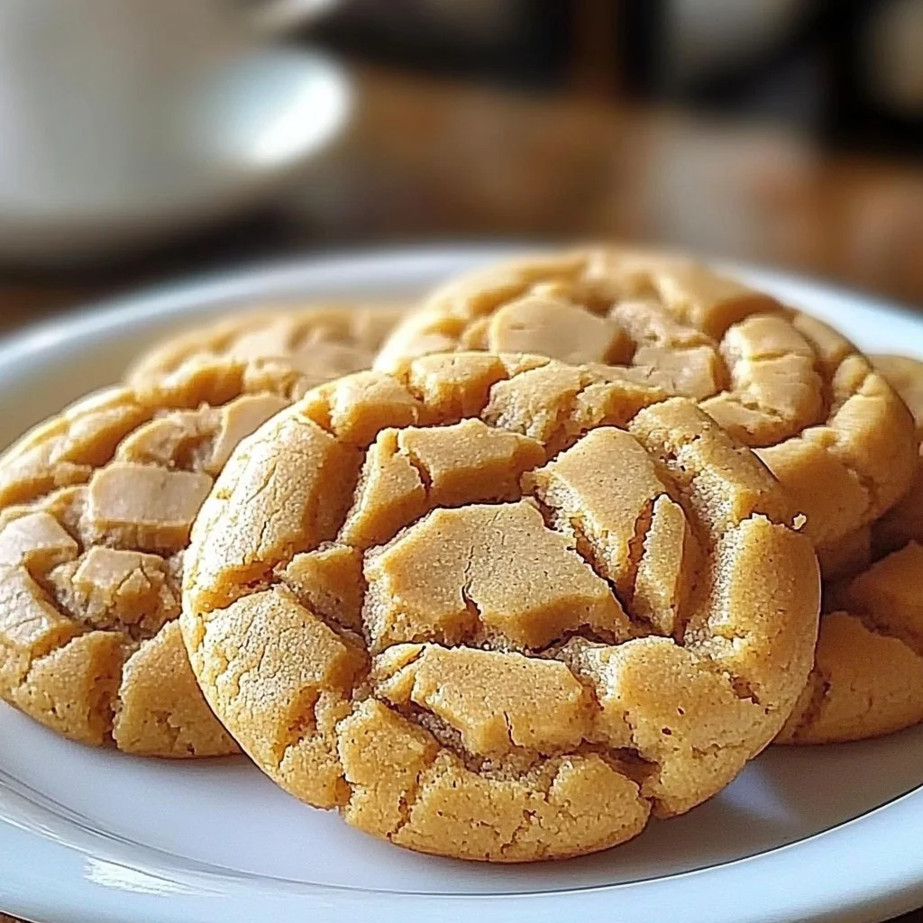 Thick and chewy peanut butter cookies on a wooden table