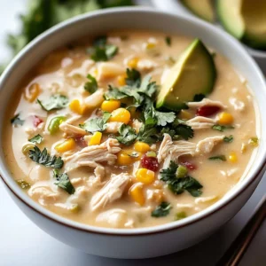Bowl of white chicken chili cooked in a slow cooker, garnished with cilantro.