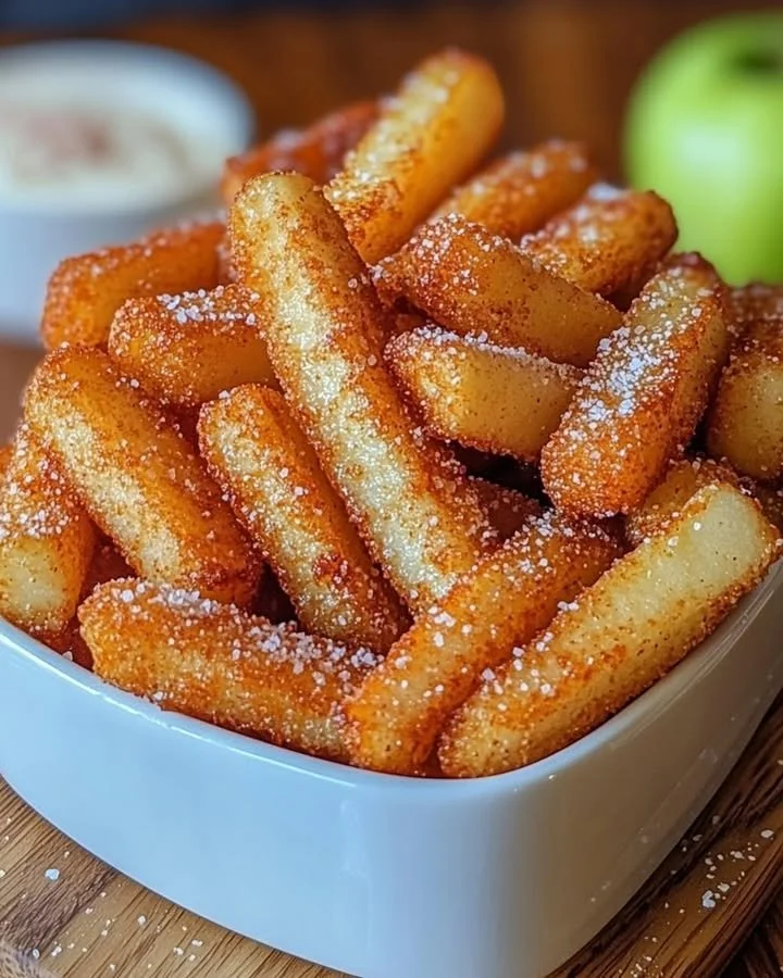Crispy Air Fryer Apple Fries served in a bowl