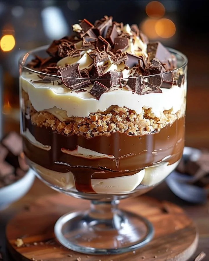 Delicious Baileys infused chocolate cheesecake trifle in a glass