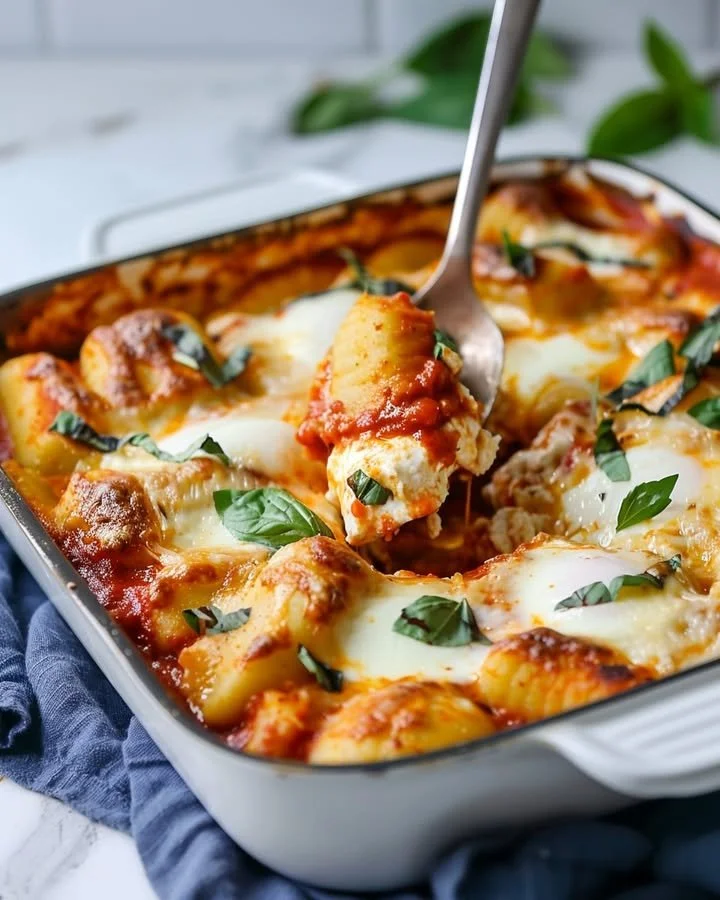 Baked ricotta gnocchi served in a creamy sauce with herbs
