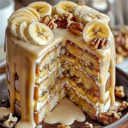 Delicious Banana Walnut Dream Cake with walnuts and ripe bananas.