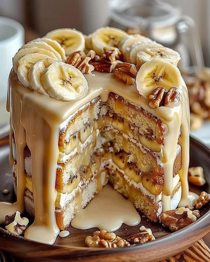 Delicious Banana Walnut Dream Cake with walnuts and ripe bananas.