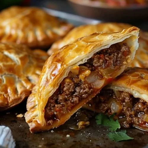 Beef and Cheese Empanadas plated with colorful toppings.
