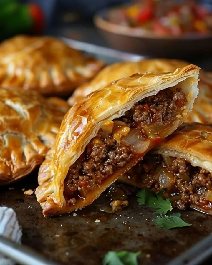 Beef and Cheese Empanadas plated with colorful toppings.