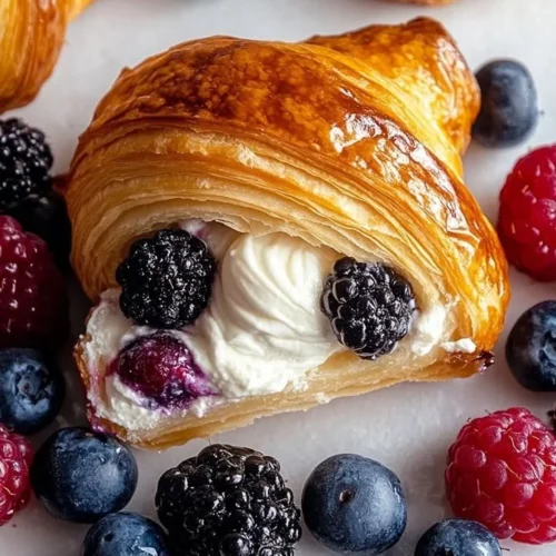Delicious berries and cream filled croissants on a plate