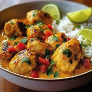 Delicious Brazilian Coconut Chicken garnished with fresh herbs and served on a plate.