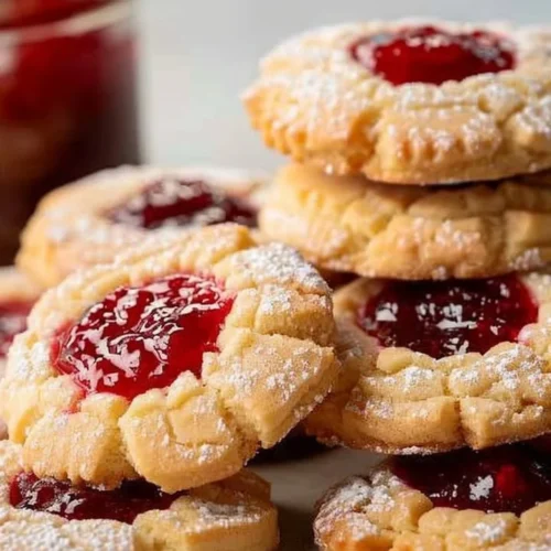 Delicious Blackberry Jam Butter Cookies on a plate with fresh blackberries