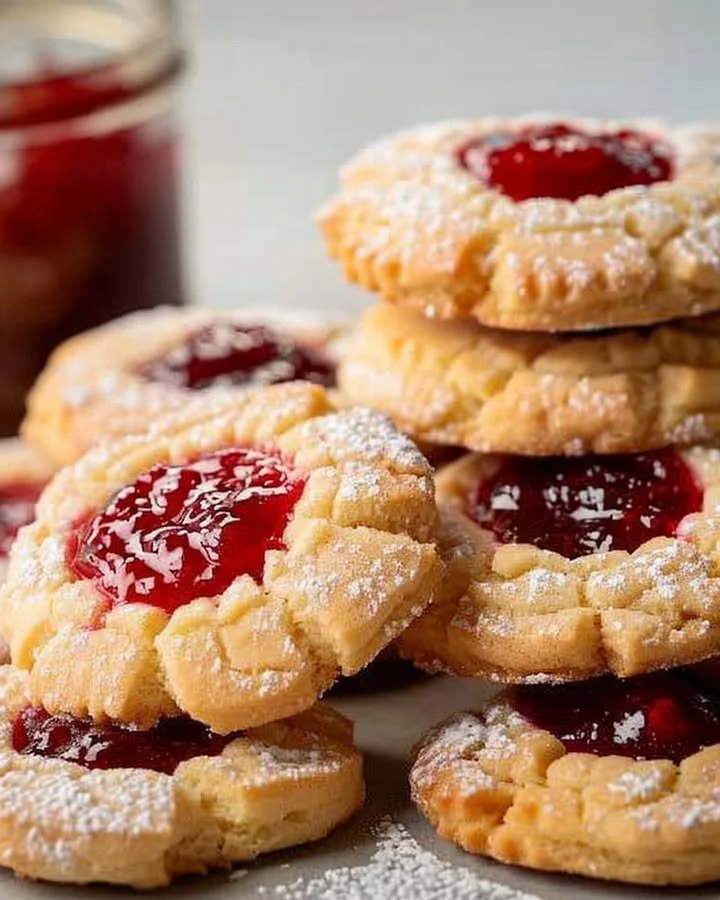 Delicious Blackberry Jam Butter Cookies on a plate with fresh blackberries